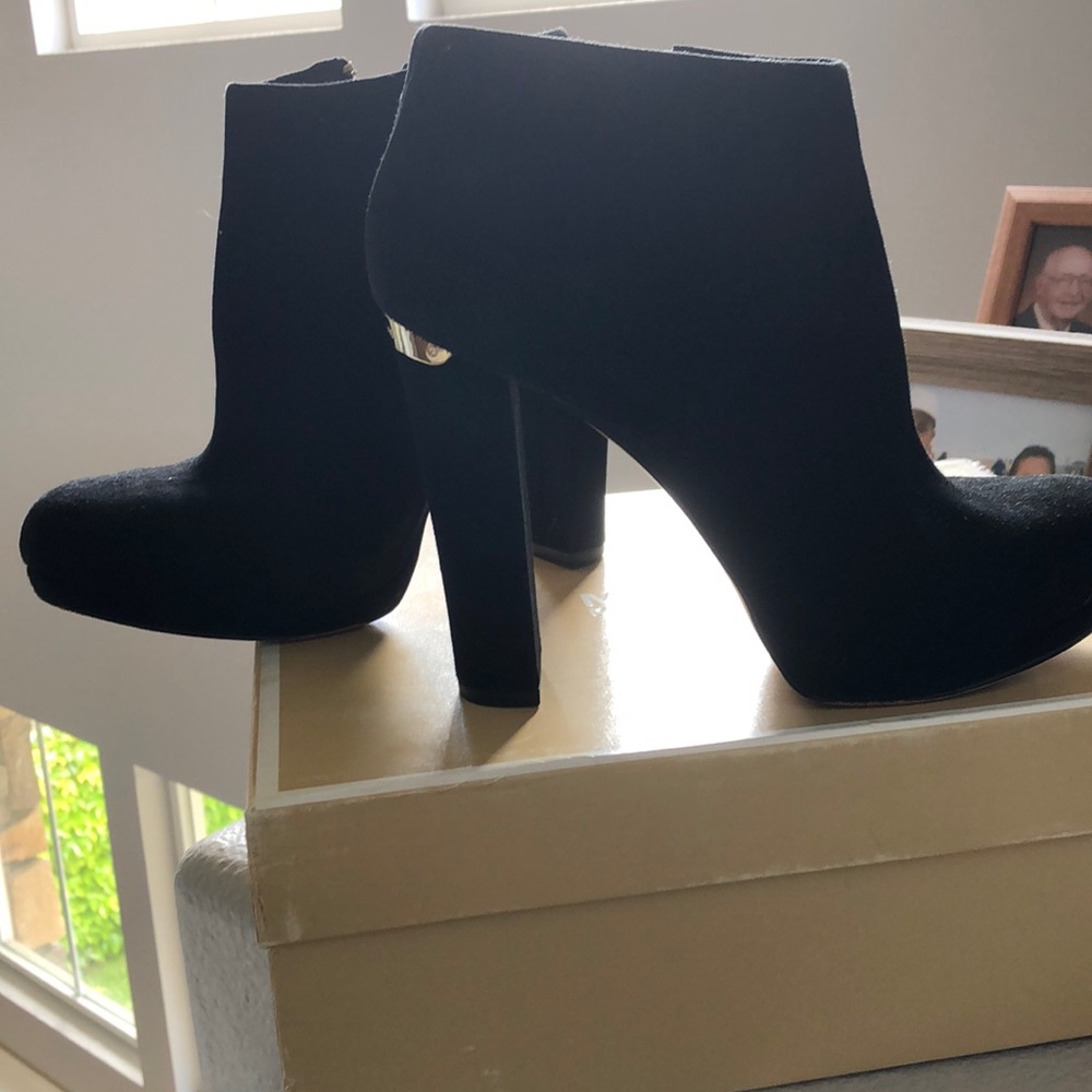 Michael Kors black & gold velvet booties